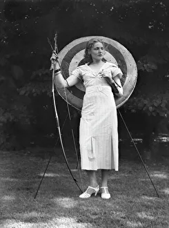 Sportswoman Prints: Chase, Diana, Miss, doing archery, 1933 June 22. Creator: Arnold Genthe