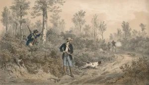 Chasses a Tir, Battue en Foret, mid 19th century. Creator: F Grenier Chasses a Tir, Battue en Foret, mid 19th century. Creator: F Grenier