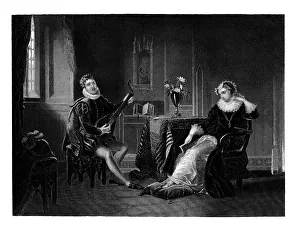 James Charles Prints: Chatelar Playing the Lute to Mary Queen of Scots, 1560s, (1860). Artist: JC Armytage