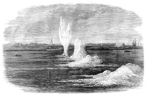 Sapper Prints: Chatham Siege Operations: explosion of mines under the Medway, 1871. Creator: Unknown