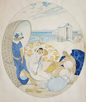 Swimsuit Gallery: Chatting on the Danish Beach. Artist: Wegener, Gerda (1886-1940)