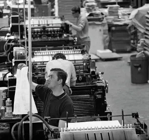 Checking print, the White Rose Press, Mexborough, South Yorkshire, 1968