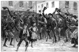 Cheering Lord Randolph Churchills name on hearing of his resignation, Loughrea, Ireland, 1887