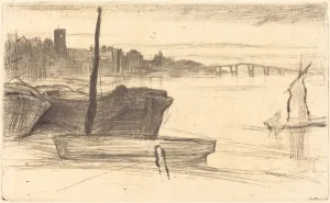 Chelsea Kensington And Chelsea London England Collection: Chelsea Bridge and Church, c. 1870 / 1871. Creator: James Abbott McNeill Whistler