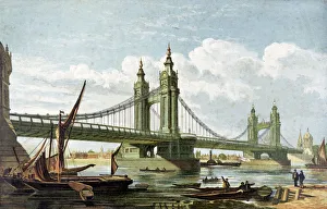Chelsea Bridge Prints: Chelsea Bridge, London, c1860