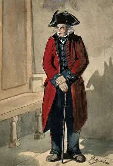 Chelsea Prints: A Chelsea Pensioner standing in the hall at the Royal Hospital