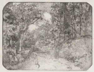 Le De France Prints: Chemin sous bois aPontoise, 1879. Creator: Camille Pissarro