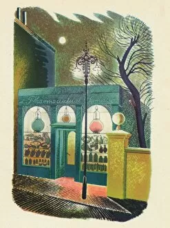Streetlighting Collection: Chemist Shop at Night, 1938, (1946). Artist: Eric Ravilious