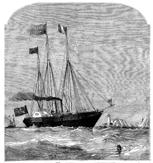 Bunting Prints: The Cherbourg Fetes - the Royal Yacht passing the Needles
