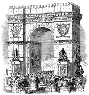 Bonaparte Napoleon Iii Prints: The Cherbourg Fetes - Triumphal Arch at Cherbourg, 1858. Creator: Unknown