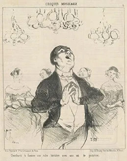 Musical Evening Prints: Cherchant à fasciner une riche héritière... 19th century. Creator: Honore Daumier