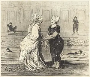 Swimming Prints: Chere baronne, je vous felicite... 1847. Creator: Honore Daumier