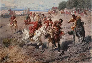Caucasian War Gallery: Cherkess Celebrating the end of Muharram with the Equestrian Sport of the Dash for the Prize Lamb