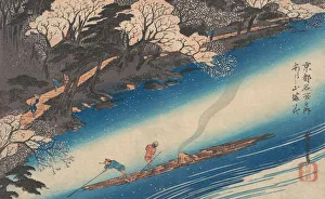 Cherry Blossoms at Arashiyama, from the series Famous Places of Kyoto, ca. 1834. ca. 1834. Creator: Ando Hiroshige