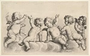 Avont Peeter Van Gallery: Three Cherubs and Two Boys on Clouds, 1620-77. Creator: Wenceslaus Hollar