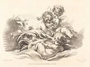 Boucher Fran And Xe7 Collection: Three Cherubs Playing on Dolphin Like Wave. Creator: Gilles Demarteau