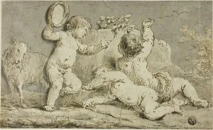 Wit Jacob De Prints: Three Cherubs Playing around a Rock, n.d. Creator: Unknown