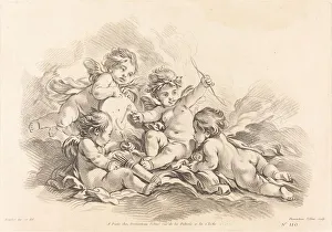 Boucher Fran And Xe7 Prints: Four Cherubs at Target Practice. Creator: Gilles Demarteau
