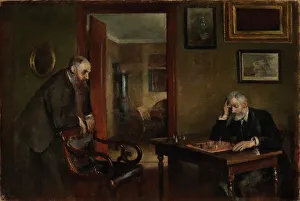 Board Game Prints: Chess players, 1870-1914. Creator: Peter Alfred Schou