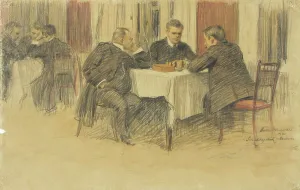 Board Game Prints: Chess players, 1910. Creator: Onni Muusari