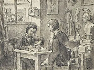 Chessboard Prints: The chess players in the sculptor's studio