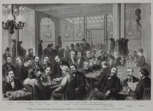 Chess Piece Prints: The chess tournament at the Cafe de la Regence (From Le Monde Illustre), 1874