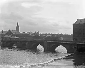 Lestrange Robert Augustus Henry Prints: Chester weir and Old Dee Bridge on River Dee with Chester Cathedral in the background