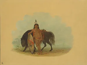 Cheyenne Prints: A Cheyenne Warrior Resting His Horse, 1861 / 1869. Creator: George Catlin