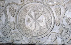 Vine Gallery: Chi-Rho symbol from Coptic sarcophagus, 7th century