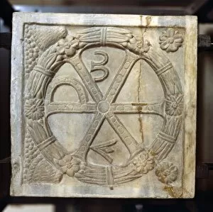Chi-Ro symbol with Alpha and Omega, Early Christian Sarcophagus, Rome, 4th century