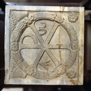 4th Century Prints: Chi-Ro symbol with Alpha and Omega, Early Christian Sarcophagus, Rome, 4th century