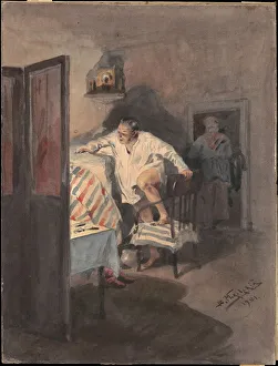 Makovsky Prints: Chichikov at the house of Korobochka. Illustration for the novel Dead Souls by N. Gogol