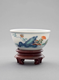 Kangxi Period Prints: Chicken cup with wooden stand, 1662-1722. Creator: Unknown