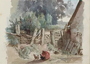 Scratching Prints: Chickens scratching in a farmyard, 1864-1865. Creator: Maria Vos