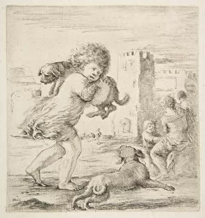 Puppy Gallery: Child Carrying a Puppy on his Shoulder, ca. 1662. Creator: Stefano della Bella