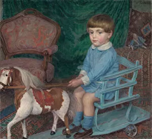 Childrens Games Gallery: Child with a Horse Toy, c. 1925. Creator: Zabota, Ivan (1877-1939)