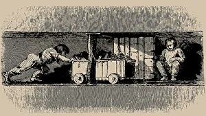 Miners Prints: Child labour in coal mines: Thruster and a trapper in a coal mine