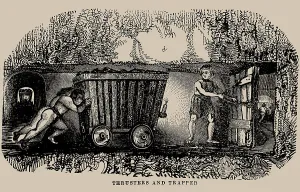 Miners Prints: Child labour in coal mines: Two thrusters and a trapper in a coal mine