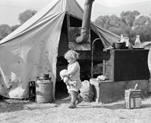 Hooverville Prints: Child of migratory worker, American River camp near Sacramento