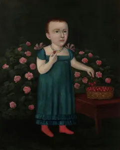 Folk Art Prints: Child with Strawberries, 1803-1805. Creator: Joshua Johnson