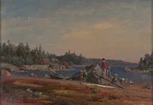 Knulson Johan Prints: Children on the beach, 1860-1869. Creator: Johan Knutson