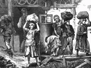 Brickmaking Collection: Children carrying loads of clay in the brickyards of the English Midlands, 1871