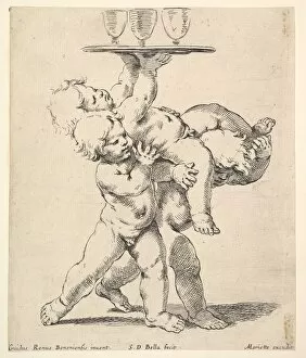 Stefano Collection: Three children carrying a tray, ca. 1638. Creator: Stefano della Bella