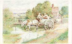 Watercolour On Board Prints: Children in a Cart. Creator: Birket Foster