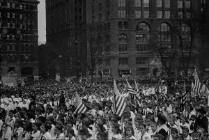 Us Flag Prints: Children at City Hall, 4/27/17, 1917. Creator: Bain News Service