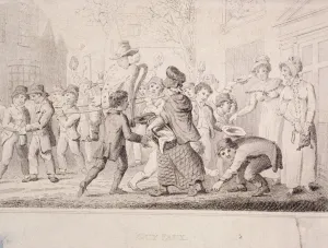 Fawkes Prints: Children collecting pennies for the Guy, 1816