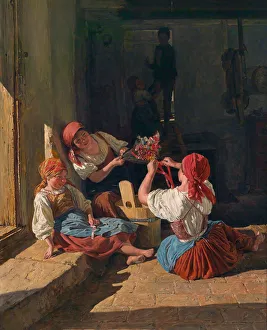 Military Service Gallery: Children decorating a Conscripts hat, 1854. Artist: Waldmuller, Ferdinand Georg (1793-1865)