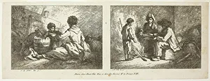 Huet Jean Baptiste I Prints: Children with a Dog and Sheep and Peasant Family by a Fire