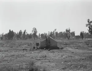 Okie Prints: Children of drought refugees camped by highway outside of Fresno