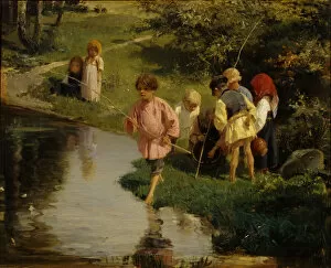 River Landscape Gallery: Children Fishing, 1882. Artist: Pryanishnikov, Illarion Mikhailovich (1840-1894)
